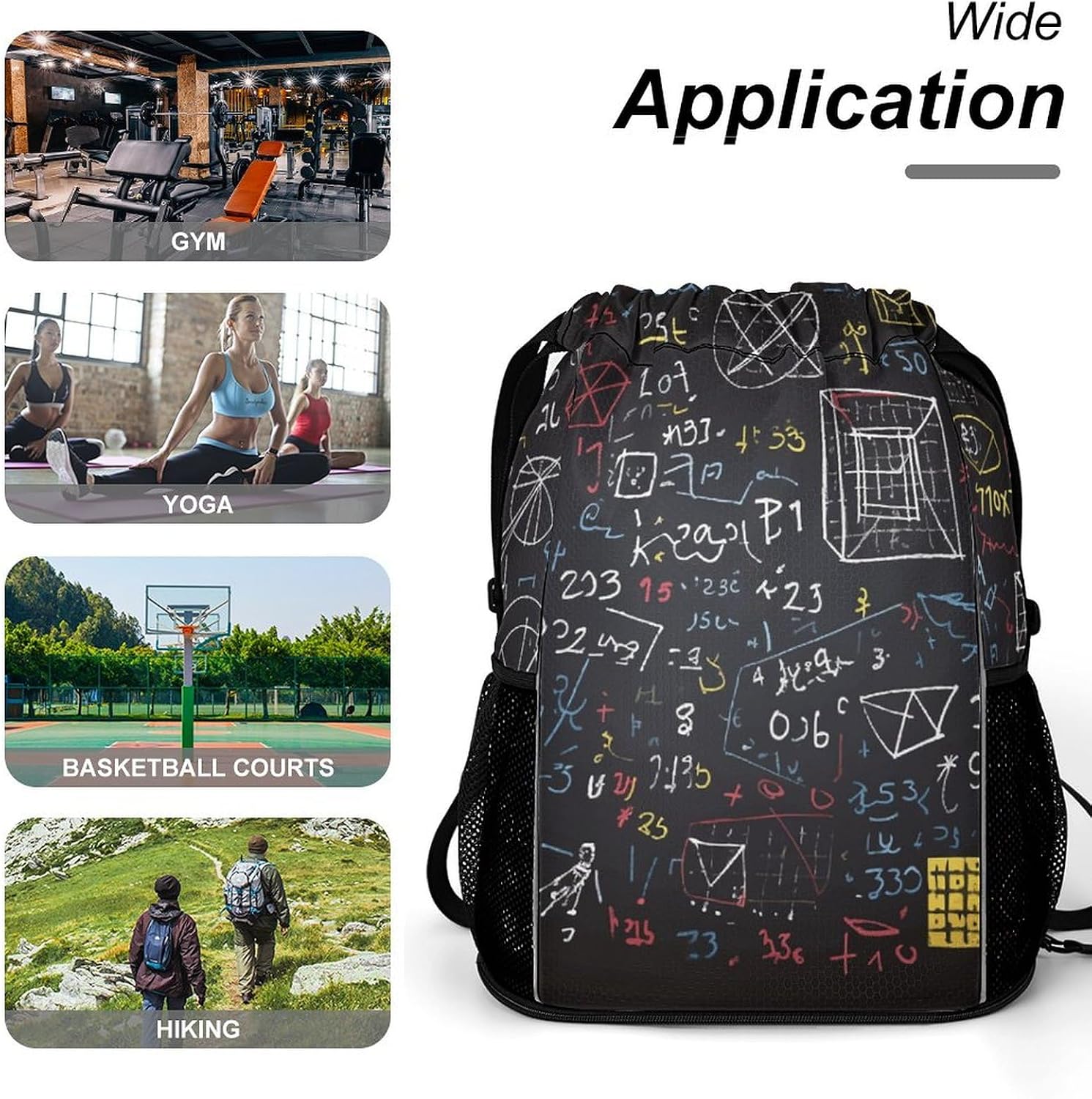 Swimming Gym Bag,Mathematics And Physics Printed Beach Bag,sport Drawstring Backpack Suitable for Women And Men.