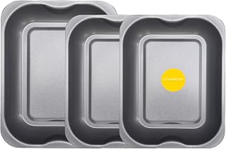 Kitcheneur 3 Pack Deep Roasting & Baking Tray Set x 2 Medium (33cm) & x 1 Large (38cm) Non-Stick Oven Dishes for Ovens - Durable, Versatile Oven Trays & Bakeware