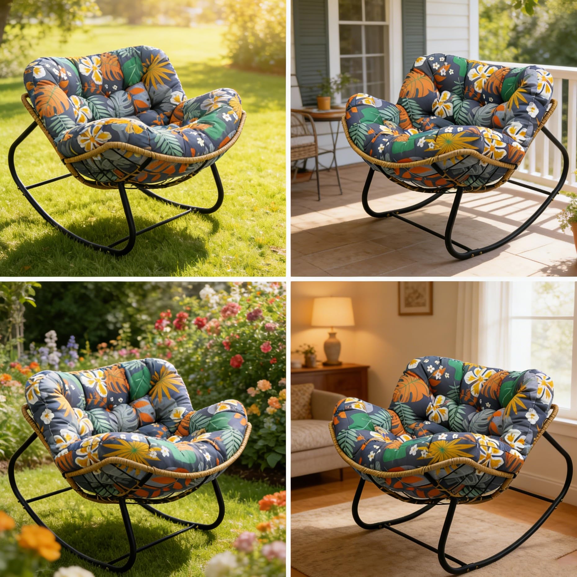 Générique Coussin Imperméable pour Fauteuil À Bascule D'extérieur, Coussin Épais Et Moelleux De Grande Taille, (intérieur/extérieur) — Fauteuil Non Inclus