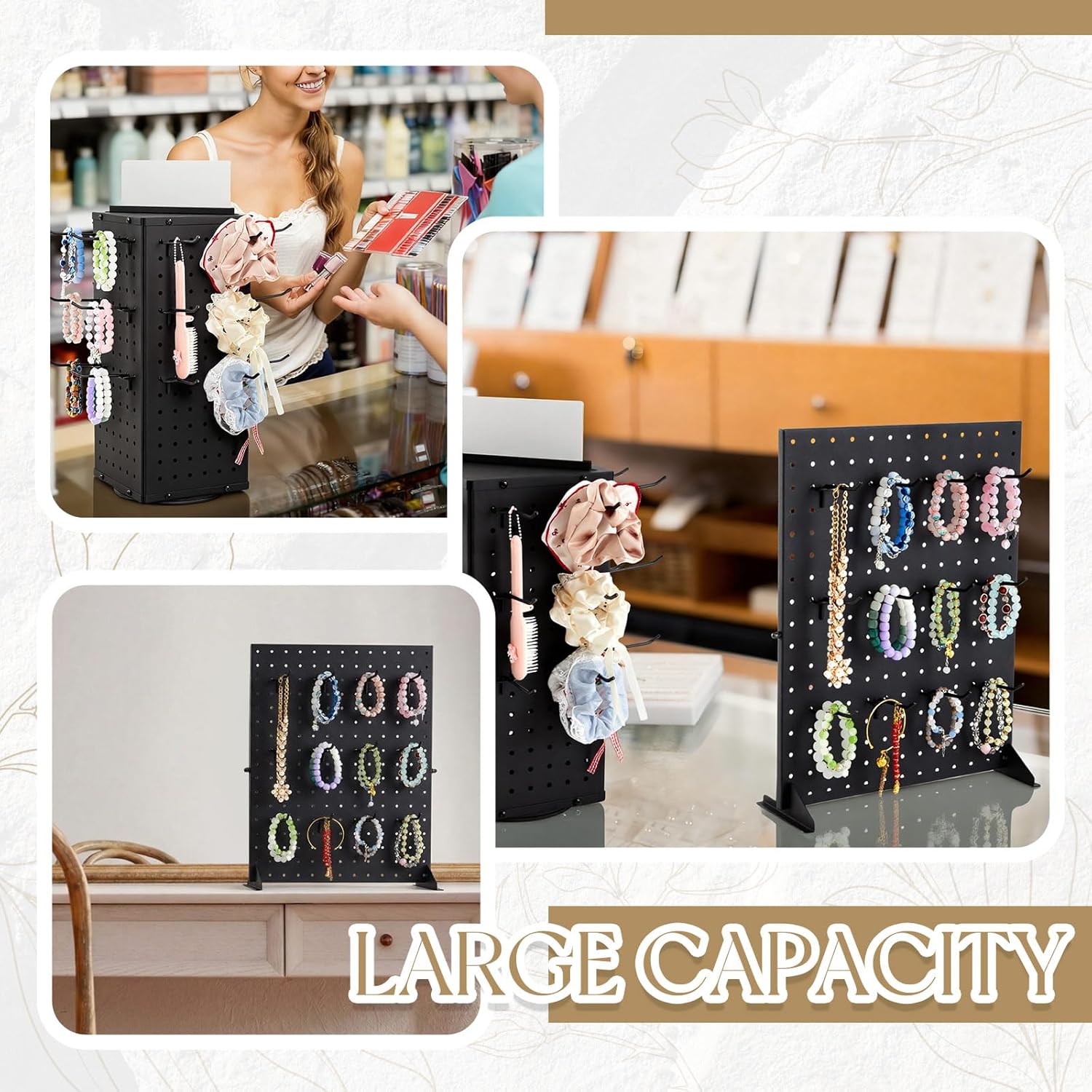Weysat Pegboard Display Stand Set for Vendors, Rotating Pegboard Display Stand + Peg Board Rack with 36 Hooks, 360° Spinning Metal Jewelry for Craft Shows, Retail Markets, Keychains & Accessories