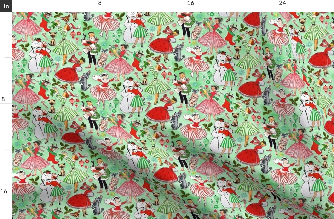 Spoonflower Fabric - Christmas Pinup 1950S Retro Vintage Snowman Candy Canes Holiday Pin-Up Printed on Organic Cotton Sateen Fabric by The Yard - Sewing Quilting Apparel Home Decor