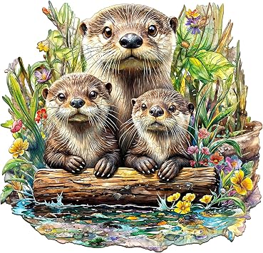 Jigfoxy Otter Wooden Jigsaw Puzzles for Adults, 250pcs Unique Animal Shape Wood Puzzles, Birthday Gifts for Family Friend with wooden box13.4 * 12.8in