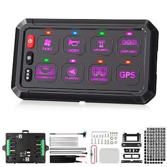 RGB 8 Gang Switch Panel, Universal Circuit Control Relay System Dimmable LED Switch Touch Switch Box for Car Boat Marine Pickup Truck UTV ATV