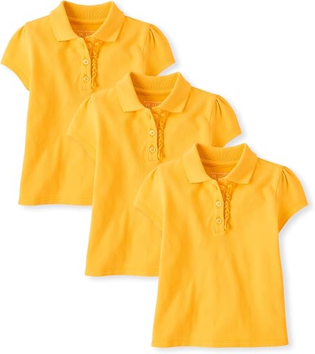 The Children's Place Girls' Toddler Mulipack Short Sleeve Ruffle Pique Polos