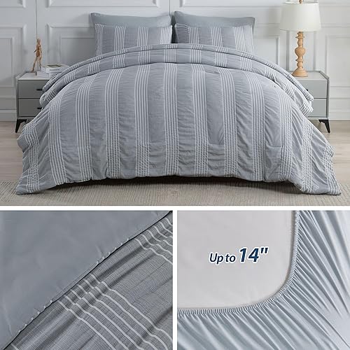 Miniatura 7 de Qucover Juego de edredón de sirsaca gris de 7 piezas tamaño King Bed in a Bag (104 x 90 pulgadas), juegos de ropa de cama de microfibra suave a