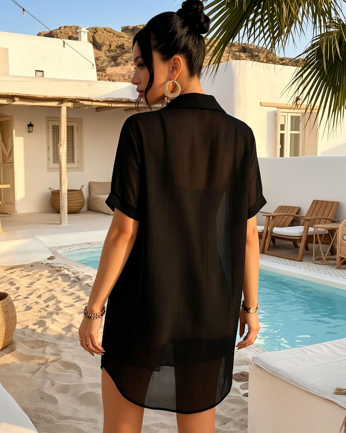 MANGOPOP Women Swimsuit Coverup Button Down Shirt Side Split Bathing Suit Cover Up Beach Cover Ups Vacation Outfits