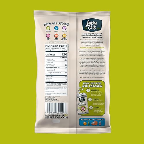 Miniatura 3 de LesserEvil Palomitas de maíz orgánicas "Avocado-licious", exclusivo de Yaxa, calidad premium, mínimamente procesado, sin aceite vegetal, 4.6