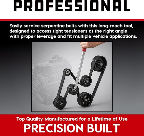 Powerbuilt Serpentine Belt Tool Set, Remove and Install Car Vehicle Serpentine Belts, for Spring-Loaded, Accessories and Storage Case Included - 648629,Silver