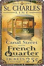 Vintage Metal Tin Sign - New Orleans St Charles Streetcar Poster NOLA Wall Art Plaque Decor for Home Club Bar Cafe 8x12 inches