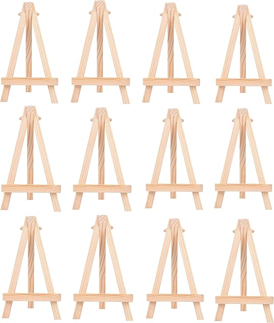 12Pcs Wooden Mini Easels, Small Tabletop Art Display Painting Easel, Desktop Holder Stand for Displaying Canvas Paintings,Drawing, Weddings, Kids Arts & Crafts
