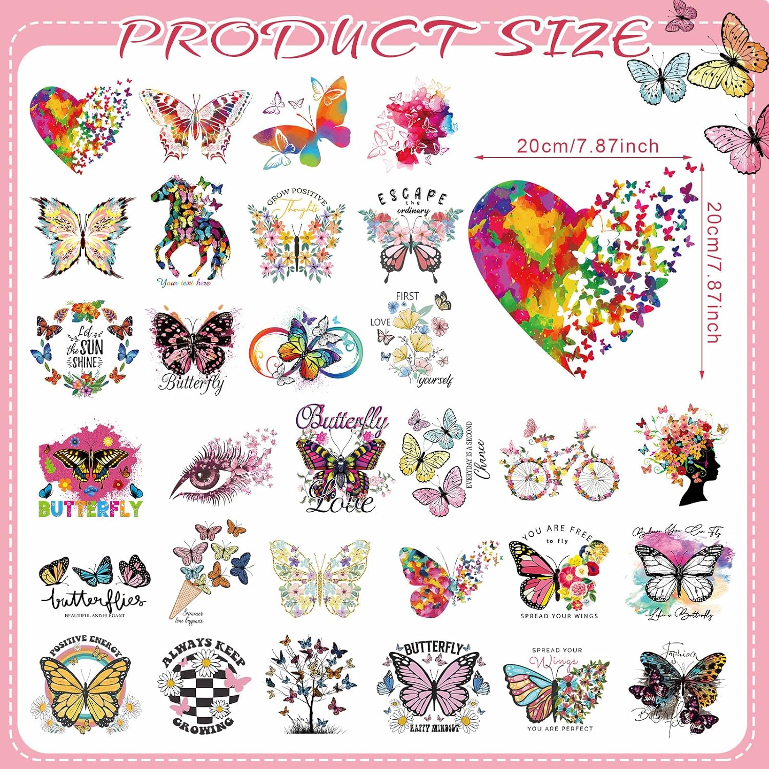 Panelee 5 Sheets Butterfly Flower Iron on Patches, Colorful Rainbow Heat Transfer Stickers Decals for DIY T-Shirt, Jeans, Backpacks, Clothing, Hat Decorations