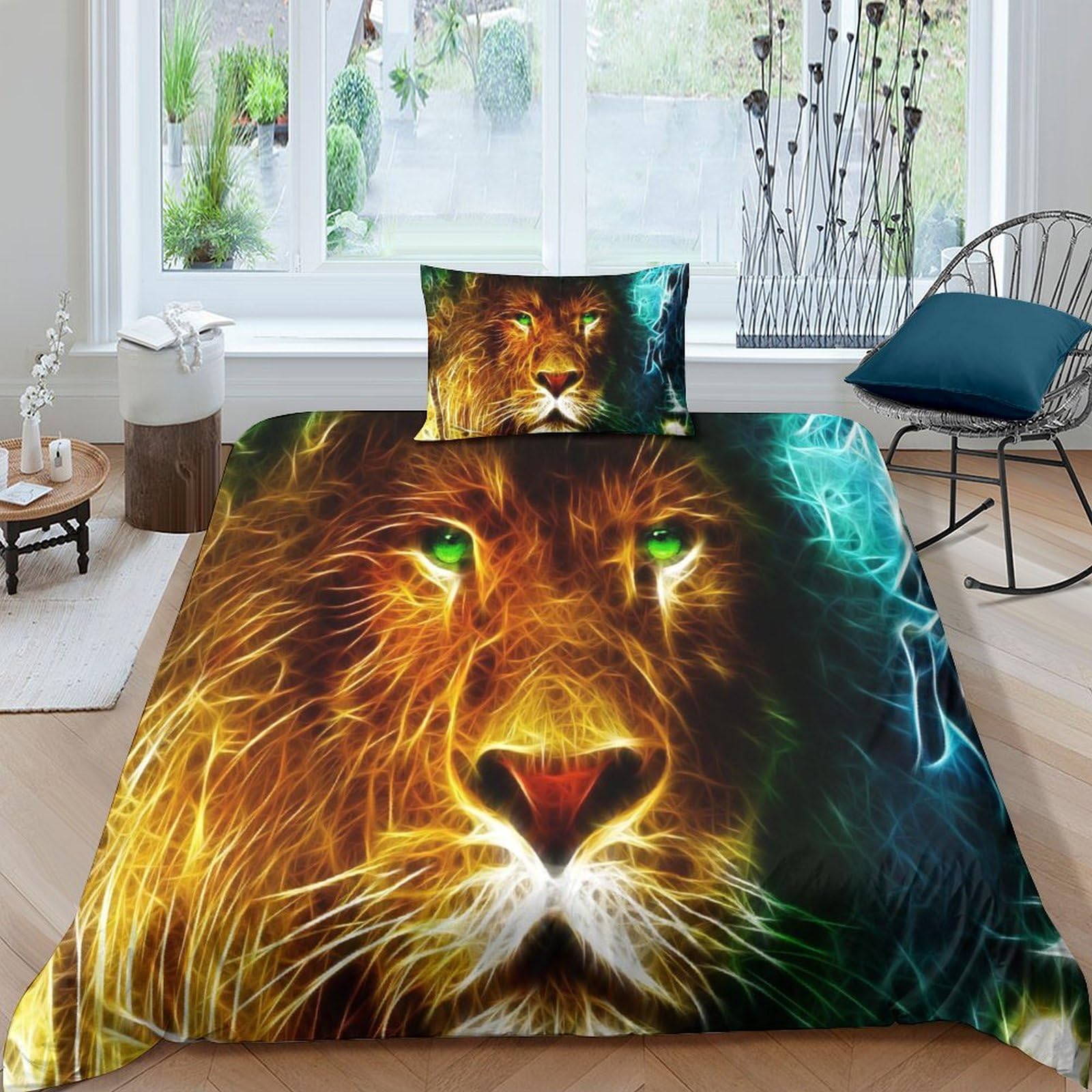 Housses de couettes lion coloré 3D imprimé néon pour lit adulte et enfant