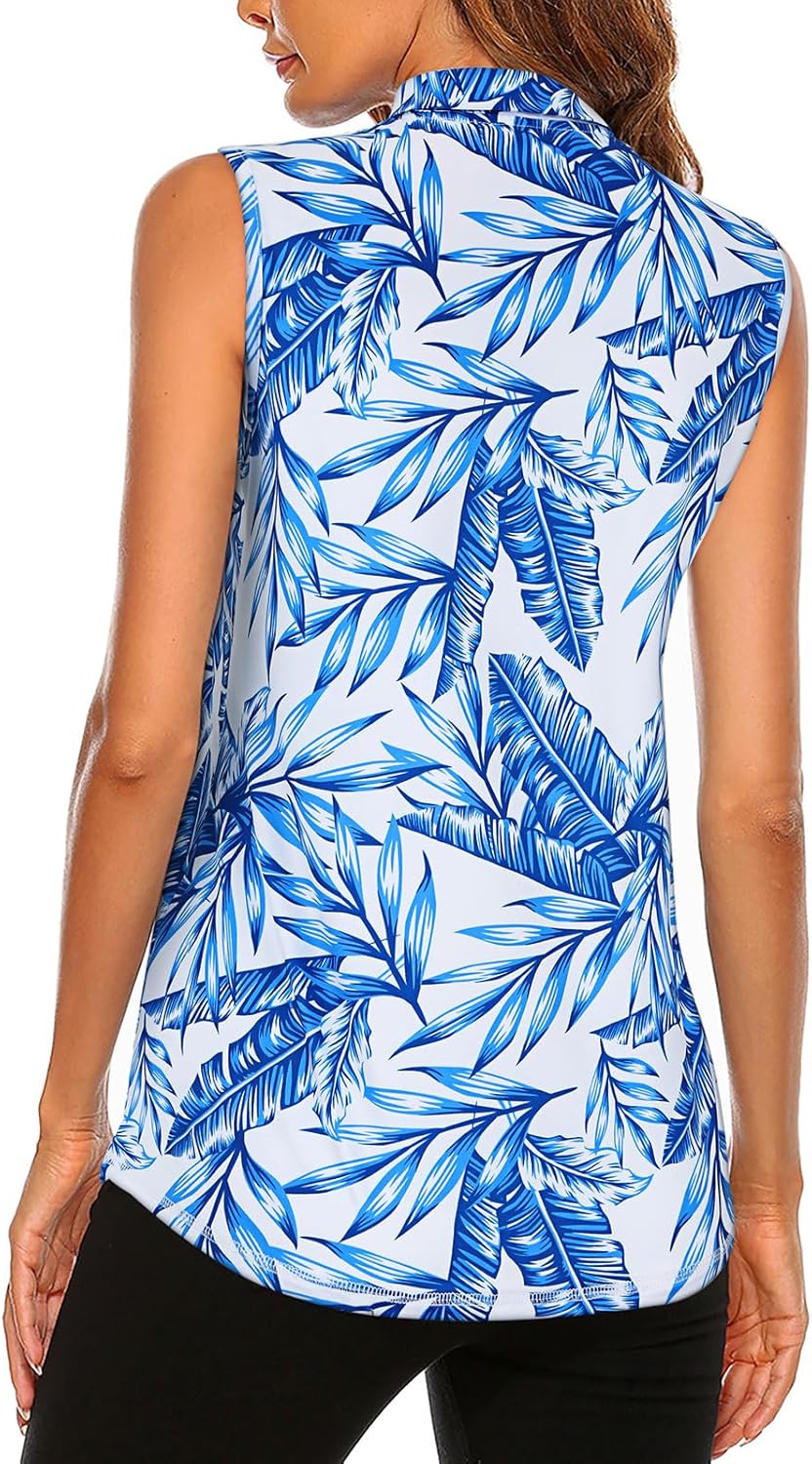 Koscacy Women's Sleeveless Golf Tennis Polo Shirts Zip Up Dry Fit Workout Tank Tops Athletic Shirt - Image 2