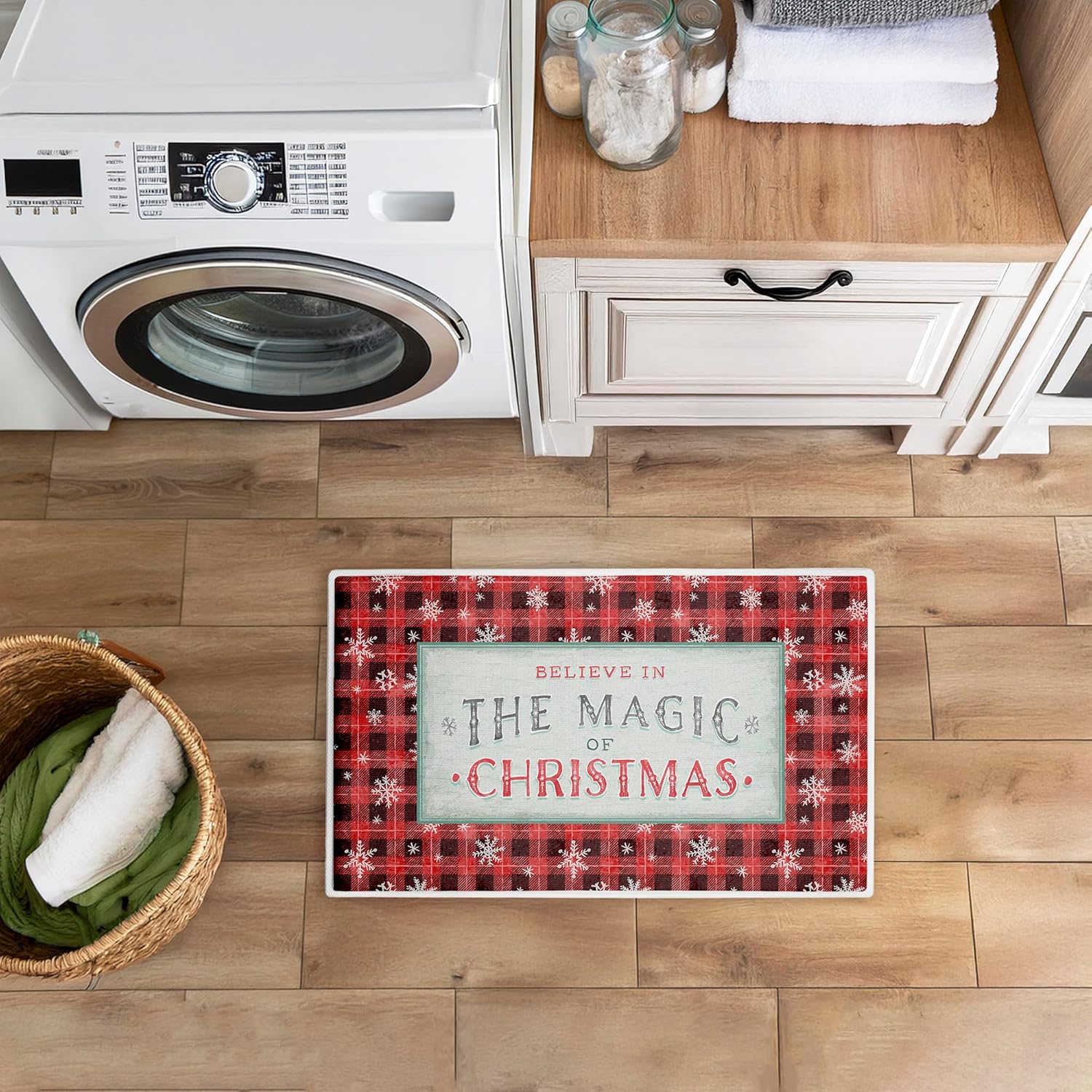 Magic of Christmas Red Plaid Plush Bathroom Mat & Bath Rug, Soft Quick-Dry Non-Slip Bathroom Rug with Recycled Foam Cushion, Holiday Christmas Seasonal Design by Chad Barrett, 18"x30"