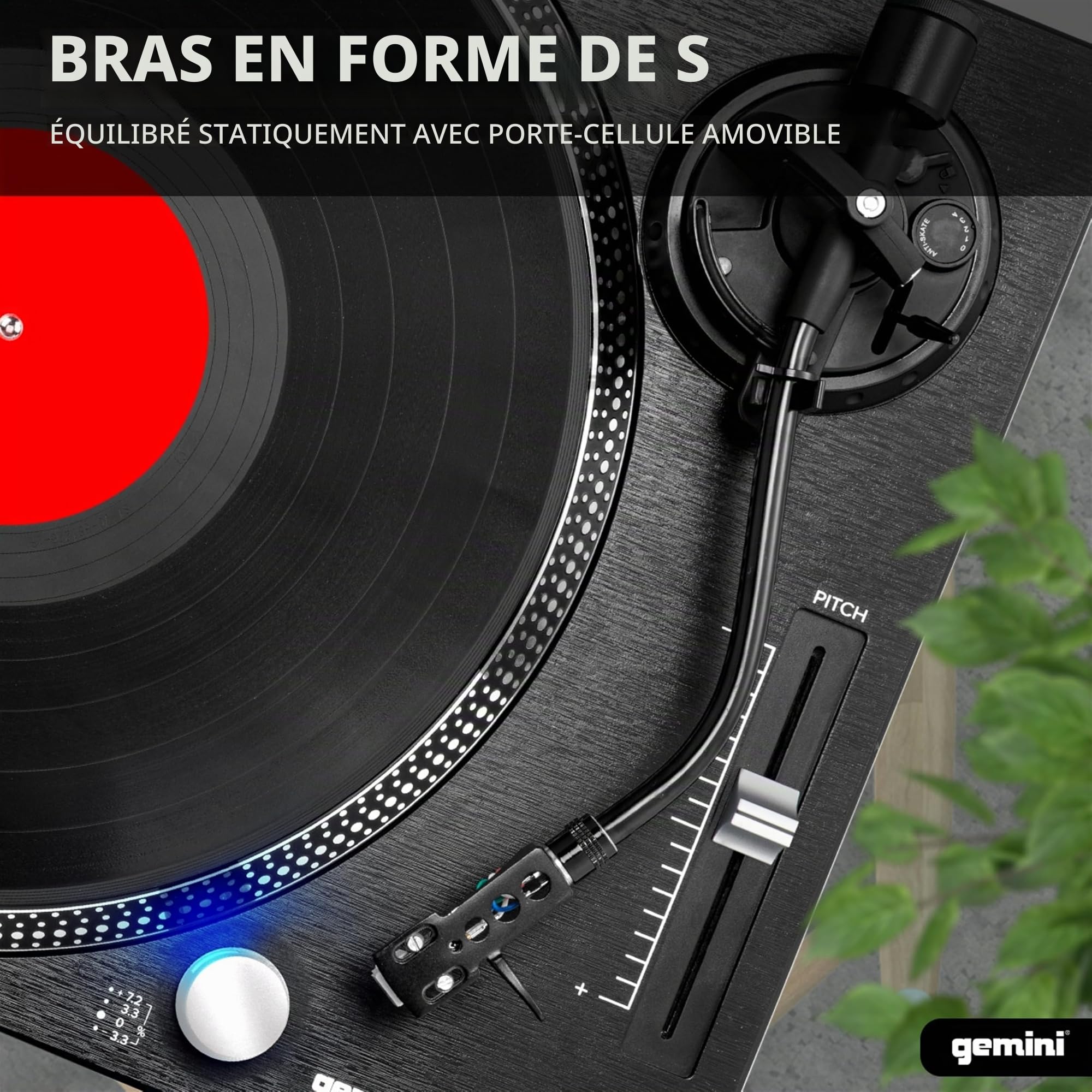 Gemini Sound TT-1200 – Platine vinyle à entraînement par courroie à 2 vitesses, Platine DJ pour installation stéréo personnelle avec interface USB et logiciel Audacity fourni