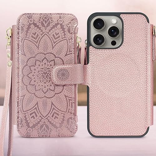 Miniatura 8 de Harryshell Funda compatible con iPhone 15 Pro, con carga inalámbrica MagSafe con 3 ranuras para tarjetas, bolsillo con cremallera, bolsillo con