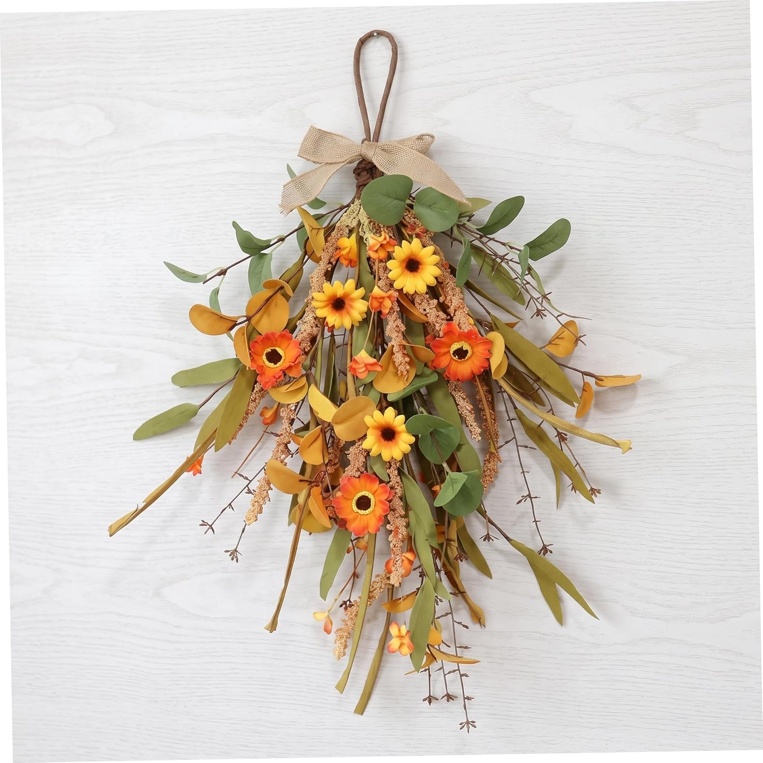 Fall Floral Teardrop Swag, Farmhouse Decor, Orange 20'' Fall Cabinet Wreaths Floral Swag