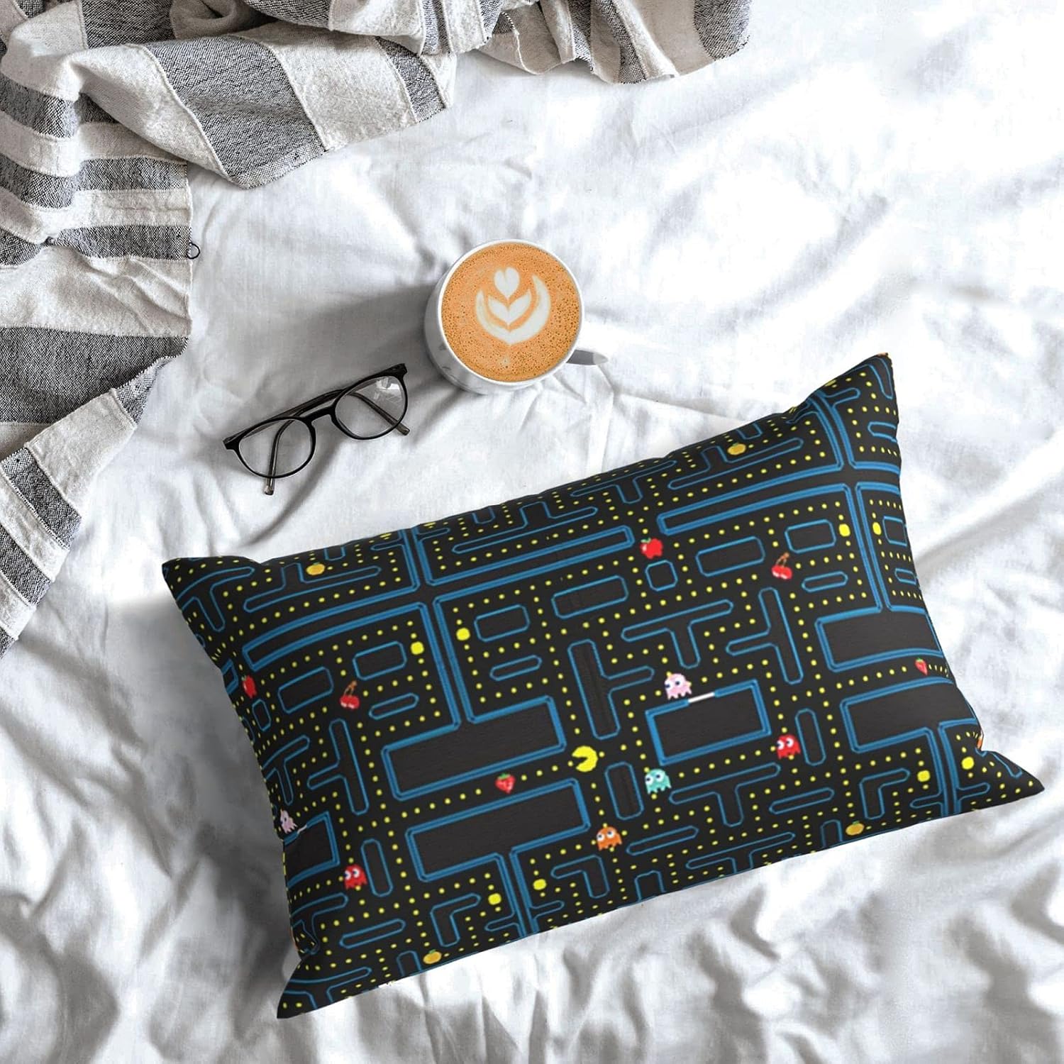 Retro Video Game Pattern Pillowcase for Hair and Skin, Queen Size (20x30 inches) Bed Home Decor Pillow Cover - Soft and Cozy Brushed Microfiber - Hidden Zipper Closure Print