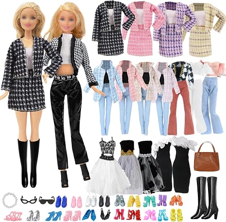 54 Vêtements Accessoires Compatible Avec Barbie Poupée, 8 Robes Chic 1 Princesse 3 Robes E 914500