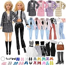 16 clothes for dolls Parameters Compatible with Barbie, 3 Plaid Coats 2 Dresses 1 Short Sleeve Pants 2 Accessories 2 Glasses 61.5 Inch Doll Shoes Random Gift