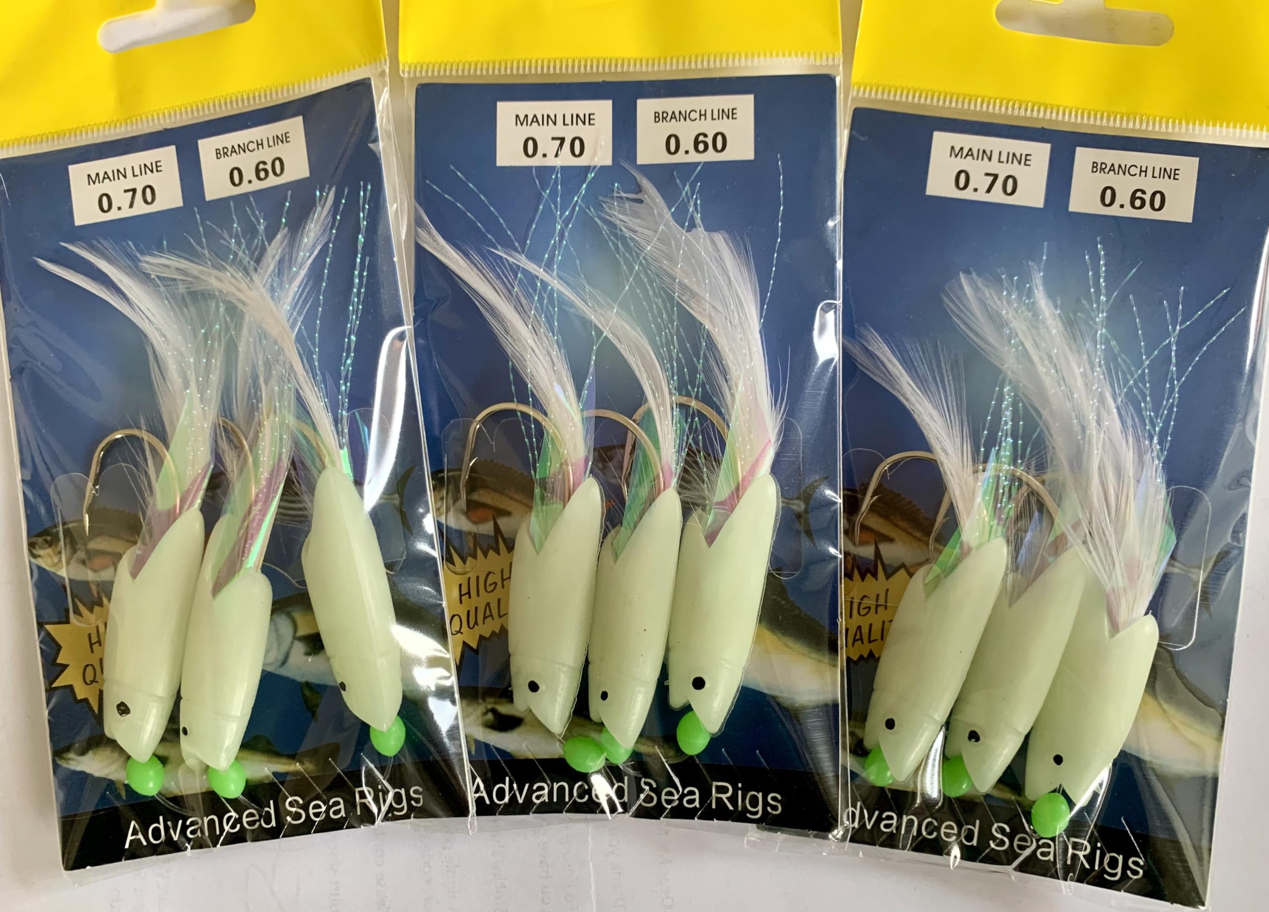 Generic 3-Pack Luminous Hokkai Rigs - 7/0 Hook, Glow in the Dark, Red/Sparkle/Shimmer Tails - Advanced Sea Fishing Rig for Saltwater Fish