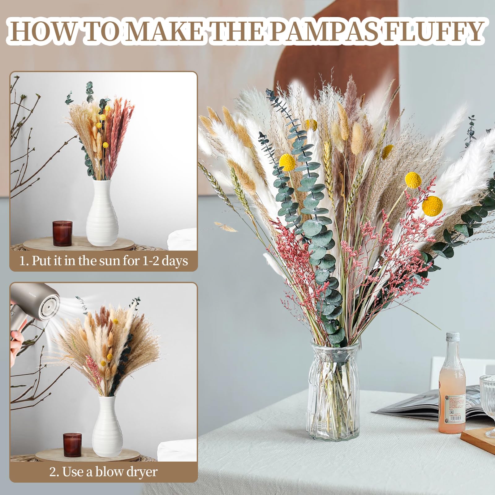 Blaues Pampasgras Trockenblumenarrangement – 17 Zoll, Boho-Deko Für Zuhause