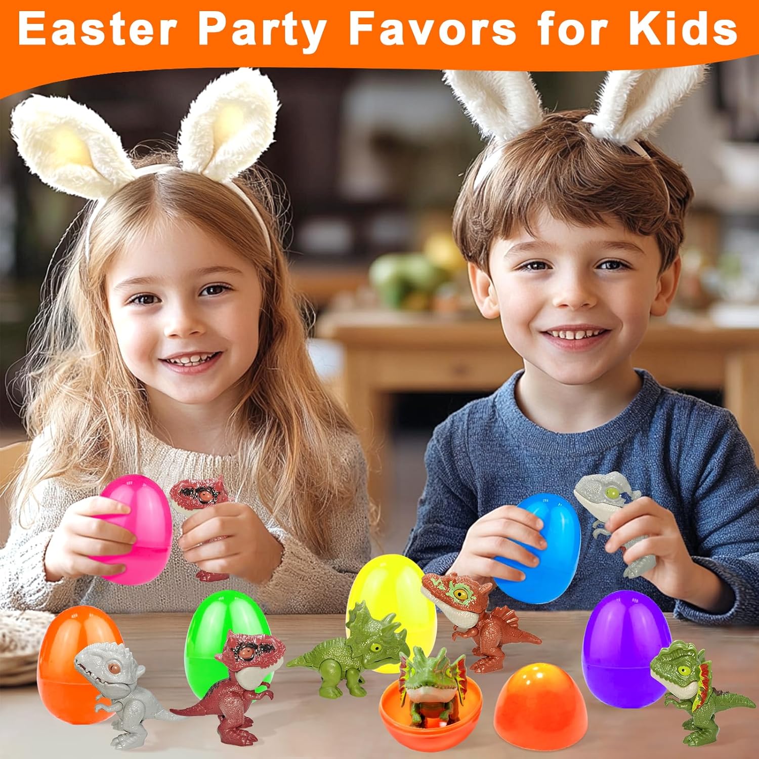 6 Pack Jumbo 3.5" Easter Eggs Filled with Biting Finger Dinosaurs Toys Inside, Fun Finger Puppets Set for Kids Toddlers Easter Basket Stuffers Fillers Plastic Surprise Eggs Hunt Easter Party Favors - Image 6