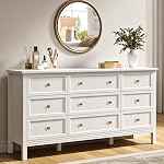 7 Drawer Black Dresser for Bedroom, 55" Wood Dresser with Gold Handles, Wide Modern Chest of Drawers for Hallway, Entryway