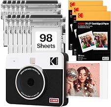 KODAK Mini Shot 3 Retro 3x3 Instant Camera, Photo Printer, 98 Sheet, White