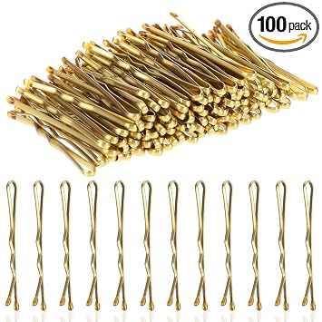 Mini Bobby Pins,100 Count 1.38 Inch Small Bobby Pins Waved Hair Pins Curved Metal Hair Clip Hairpins for Women Gilr Kids Buns Long Straight Curly Hair Wedding Hairstyles AccessoriesGold