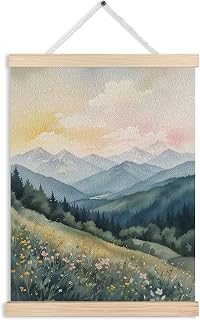 FITIE Abstract Wildflower Green Mountain Scenic Canvas Wall Art Poster, Nature Room Decor, Green Nature Forest Mountain Landscape Wall Decor Prints for Home Bedroom Living Room, 12x16 Inches