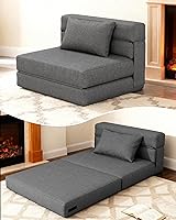 Vista 11 de KINGYES Silla de Cama Plegable, Silla Convertible 3 en 1 con Almohada, Silla Futón Plegable para Sala de Estar, Gris Gris moderno