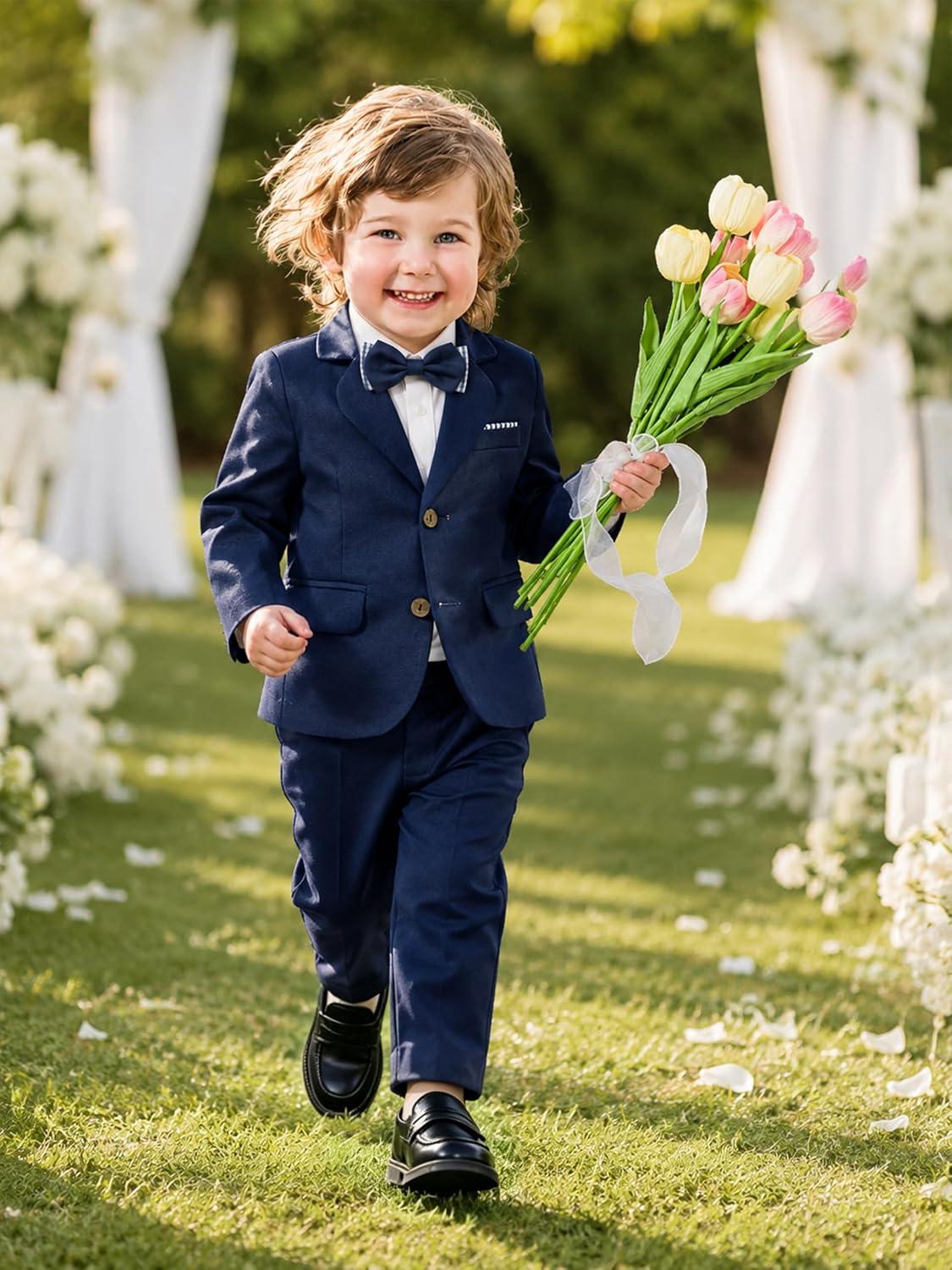 Volunboy Toddler 2 Piece Formal Suit Set Baby Cotton Linen Tuxedo 18 Months-5 Yrs Boys Ring Bearer Outfit