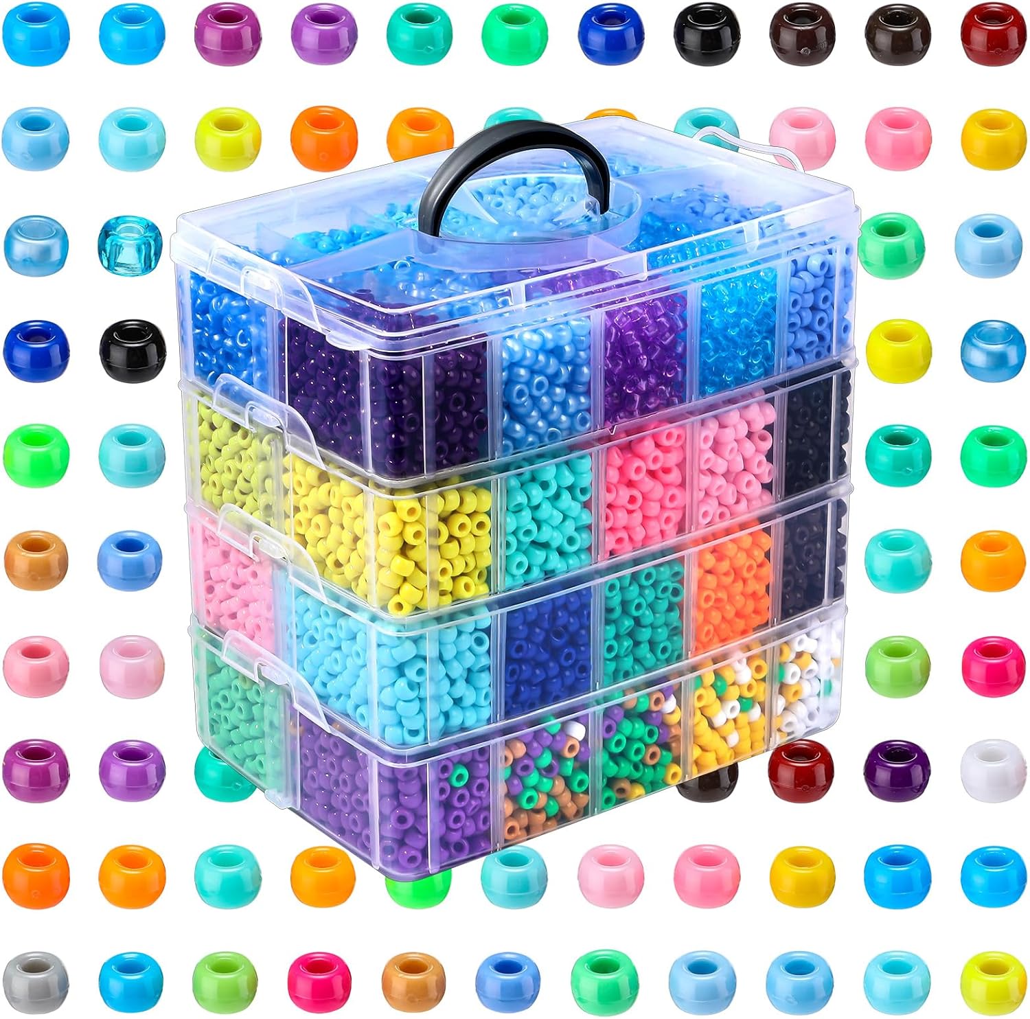 Baderke 16000 Pcs Pony Beads Bulk with Clear Box Plastic Beads 40 Colors Multicolored Rainbow Beads Hair Beads for Braids Crafts Bracelets Jewelry Making
