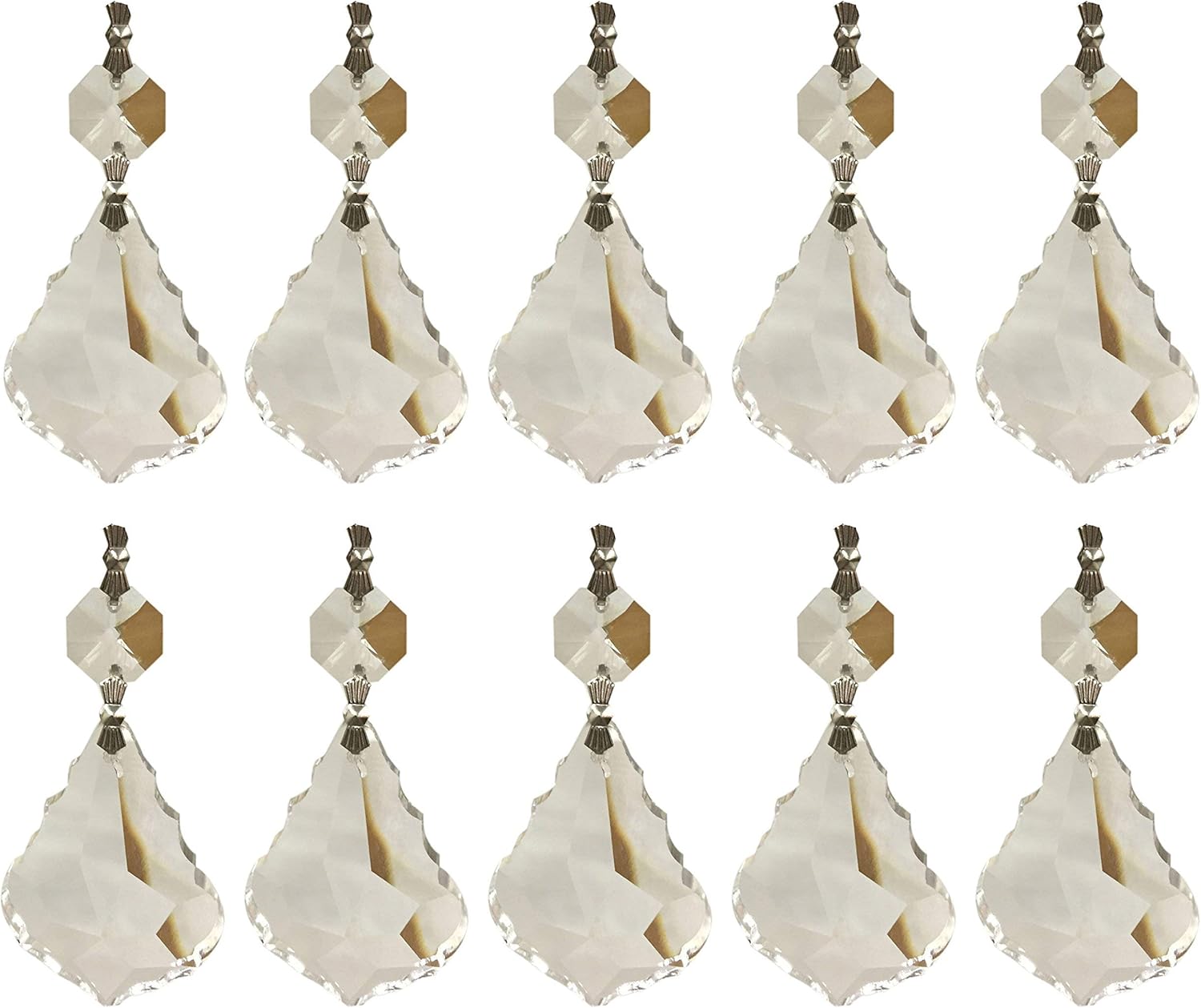 Royal Designs Teardrop Clear Pendants Balls Chandelier French Maple Leaf Pendants with Chrome Connectors, 2 inch, Crystal 2 Beads, Set of 10, CPC-1002-CH-2-10