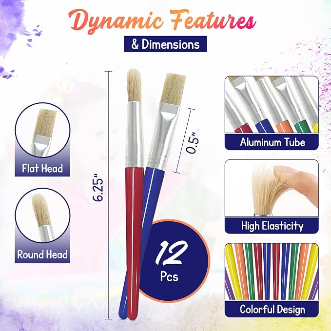 4E's Novelty 12Pcs Pinceles para Niños, Pinceles Redondos y Planos Gruesos para Arte y Manualidades miniatura 4