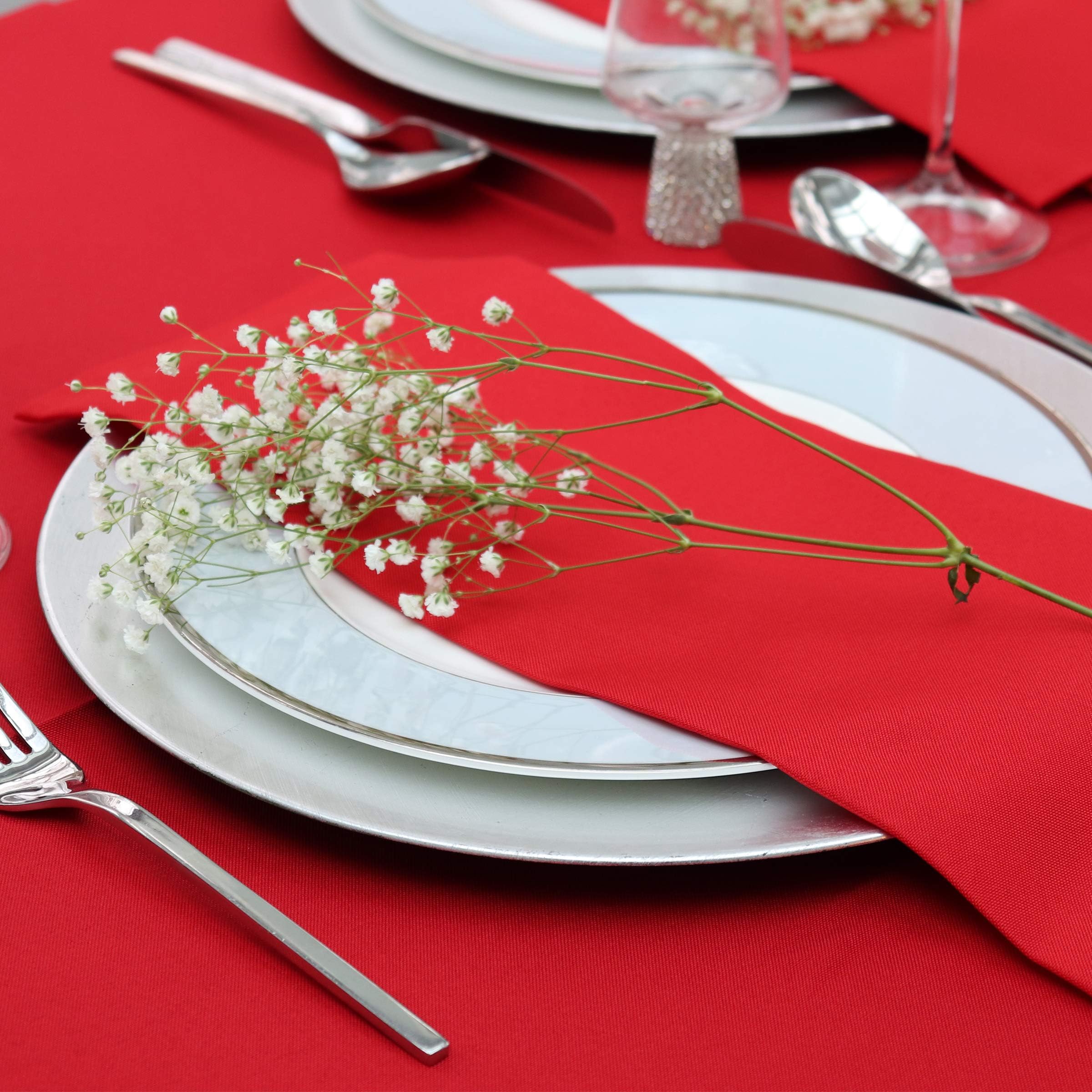 Kadut Cloth Napkins - 17 x 17 Inch Red Solid Washable Polyester Dinner Napkins - Set of 12 Napkins with Hemmed Edges - Great for Weddings, Parties, Holiday Dinner & More