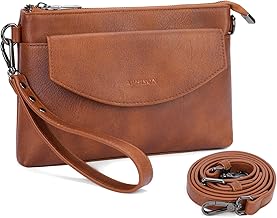 APHISON Trendy Leather Crossbody Purse, RFID Wristlet Wallets Clutch Purses For Women Brown