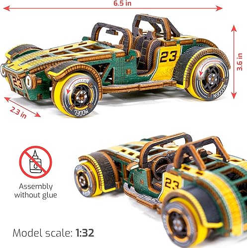 Miniatura 3 de WOODEN.CITY Kit de coche modelo de madera DIY - Rompecabezas de madera 3D premium para adultos - Kit detallado de modelo Roadster