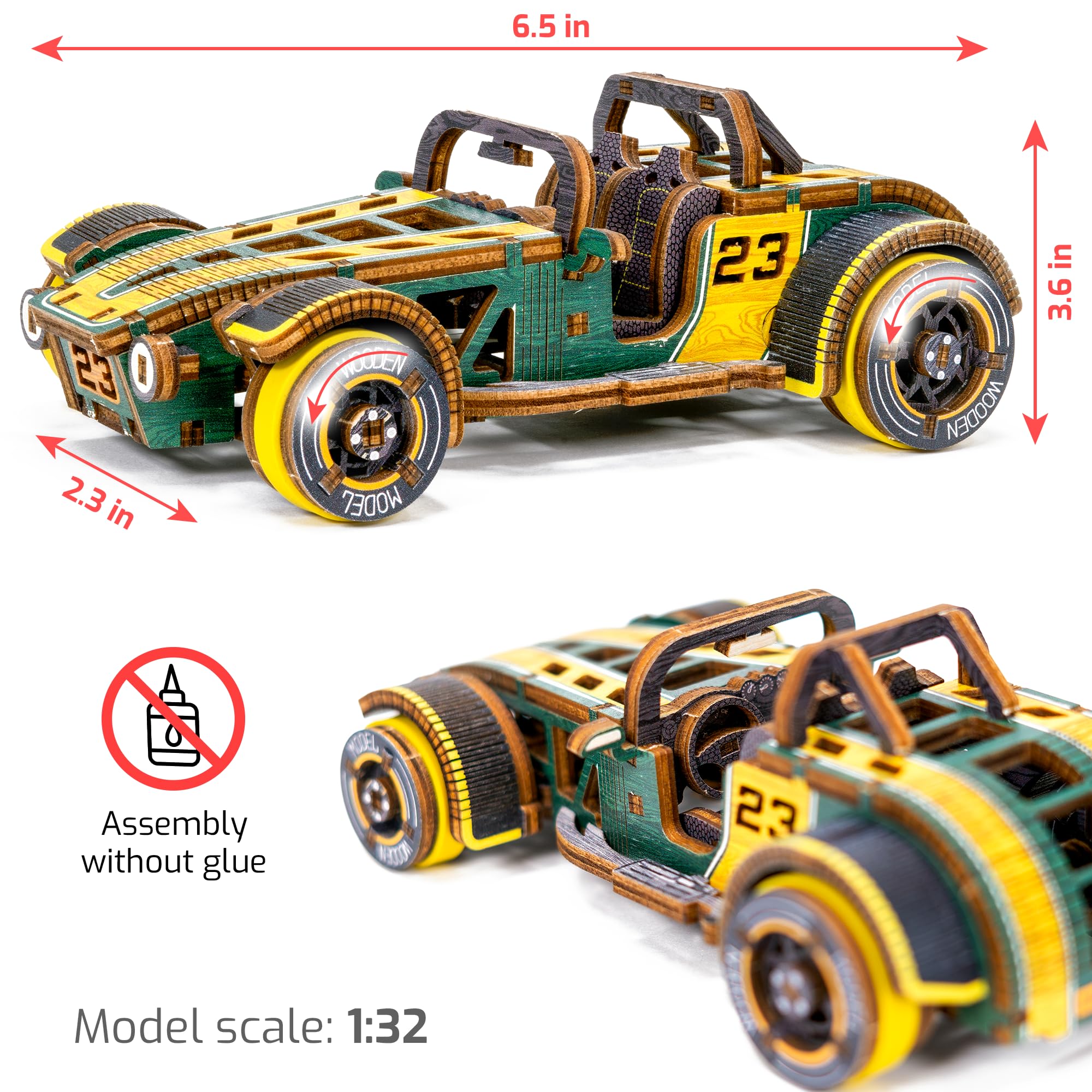 WOODEN.CITY Roadster Limited Edition 3D Puzzles, Wooden Puzzles for Adults Model Kits for Adults 1:32 Scale - Image 3