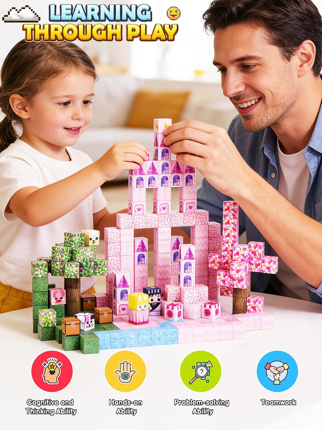 Magnetic Blocks Building Toys for Girls - 100 PCS Magnetic Building Blocks Set Kids 3D Educational Constructions 0.8in Sensory Stacking Toy Christmas Birthday Gift for 3, 4, 5, 6, 7, 8 Years Girl
