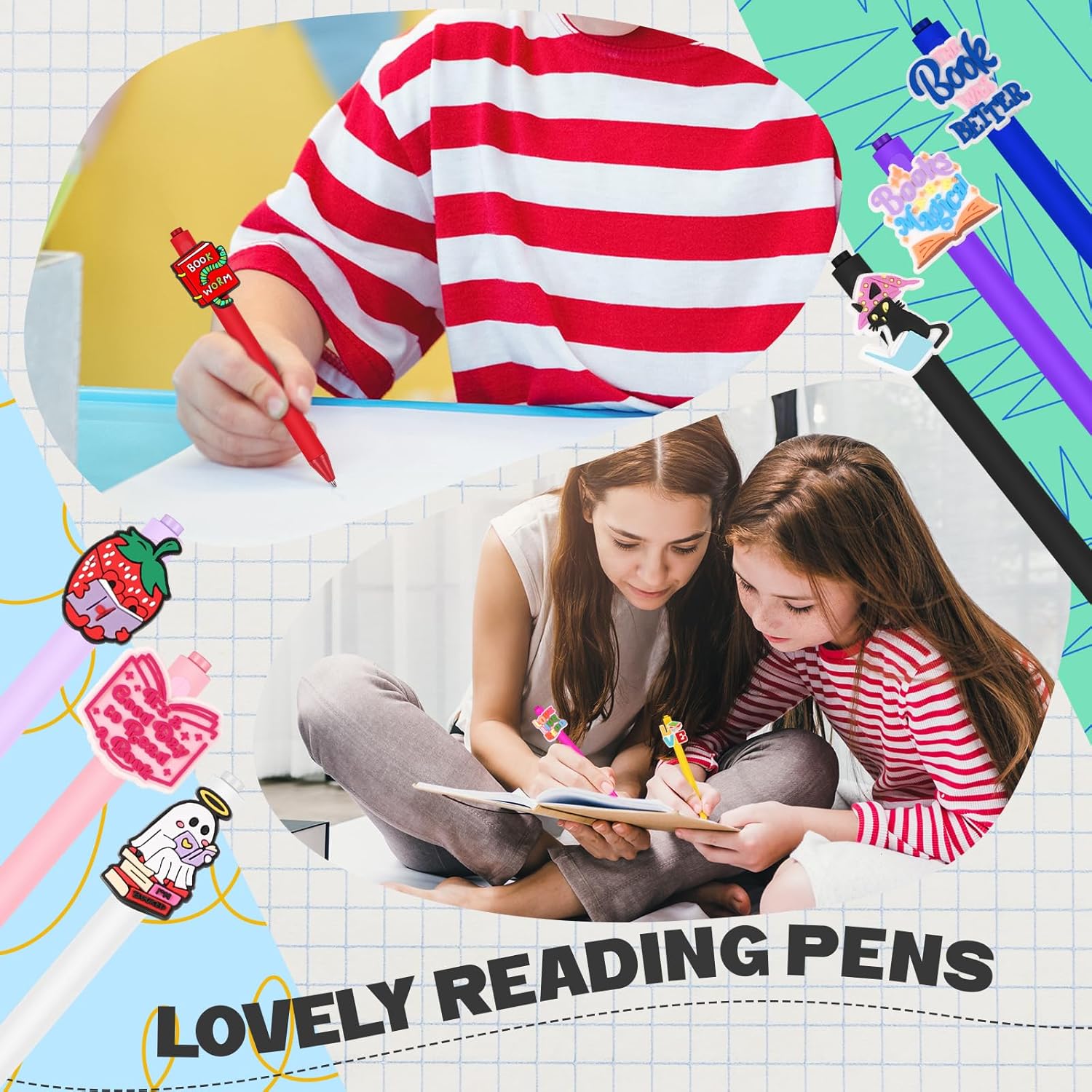 24 Pcs Book Lover Writing Gifts Book Club Pens Bulk Christmas Cute Ballpoint Retractable Black Ink Books Accessories for Reading Club Party - Image 6