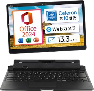 MS Office 2024 H&B 搭載｜富士通 Arrows Tab Q7310 純正キーボード付属 ｜CPU：Celeron 5305U メモリ：4GB SSD 256GB｜13.3型 タブレット 2in1 ノートパソコン｜Windows11 Office付き WEBカメラ Type-C 解像度 1,920×1,080 タブレットPC (整備済み品)