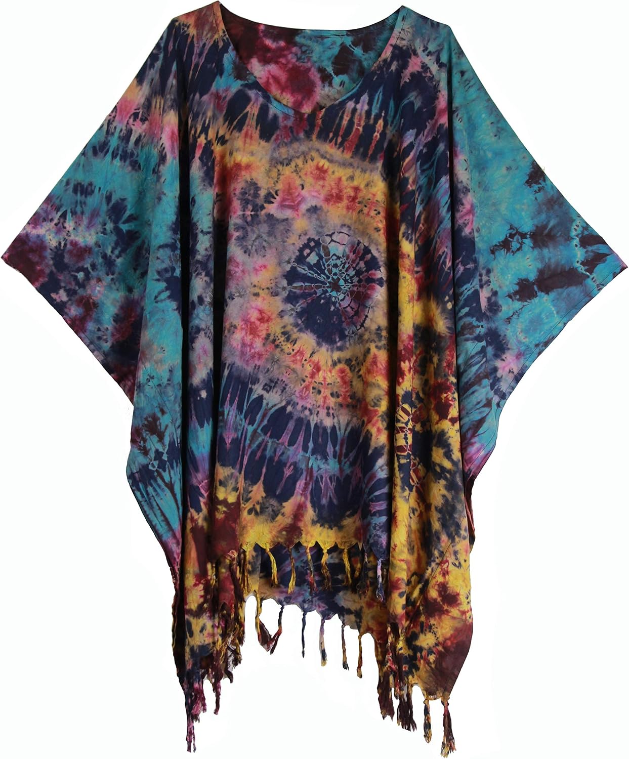 Tie Dye Blouse Caftan Kaftan Poncho Tunic Tops Cover Up Plus size Real Handmade (Navy Blue)