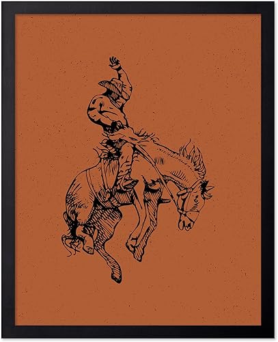 Miniatura 100 de Poster Master Póster de Rodeo marrón – Estampado retro de vaquero sobre caballo – Arte de vaquero – Arte occidental – Arte del salvaje oeste –