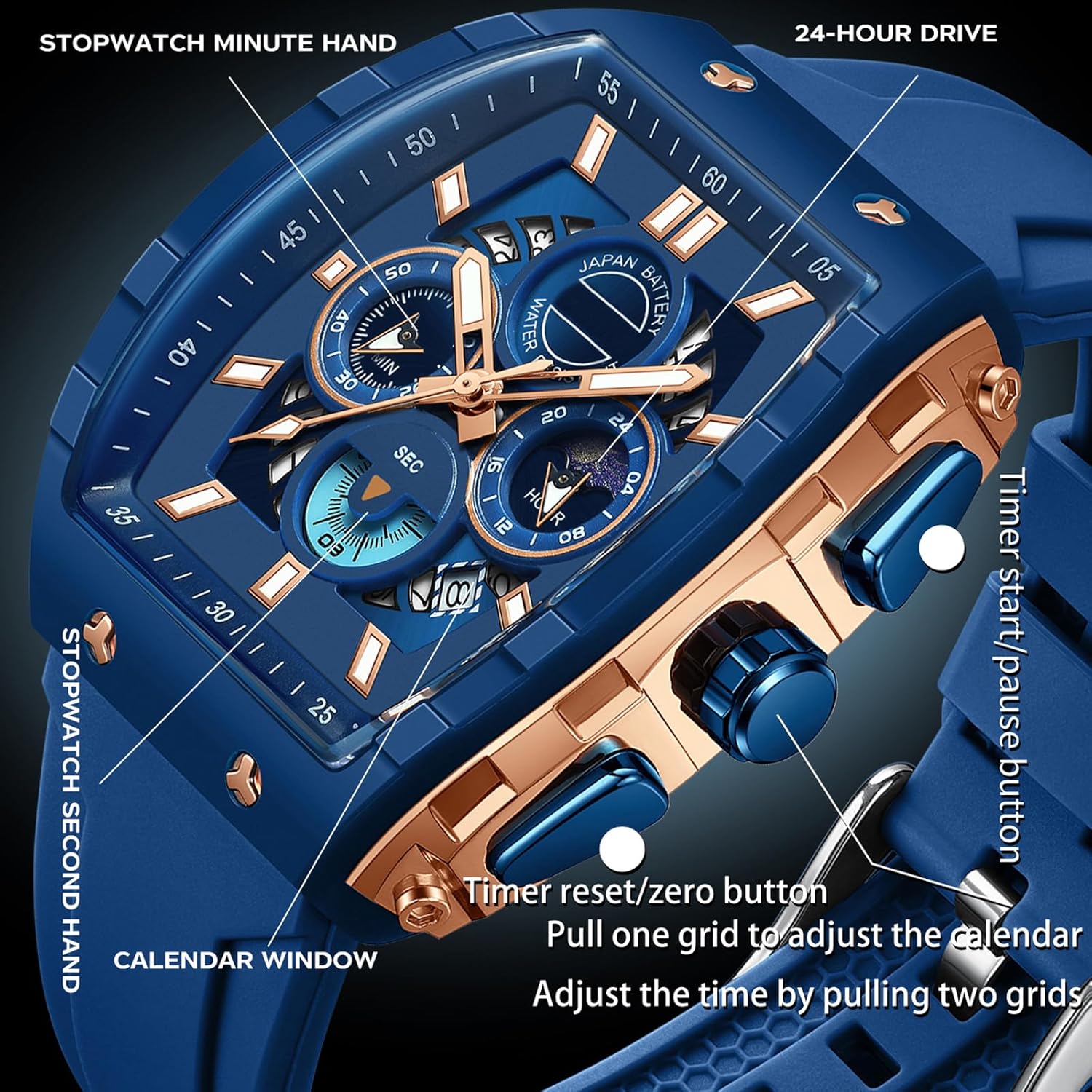 findtime Watches for Men Relojes para Hombres Unique White Blue Gold Wrist Watch Waterproof Sport Military Big Face Chronograph Analog Quartz Watch