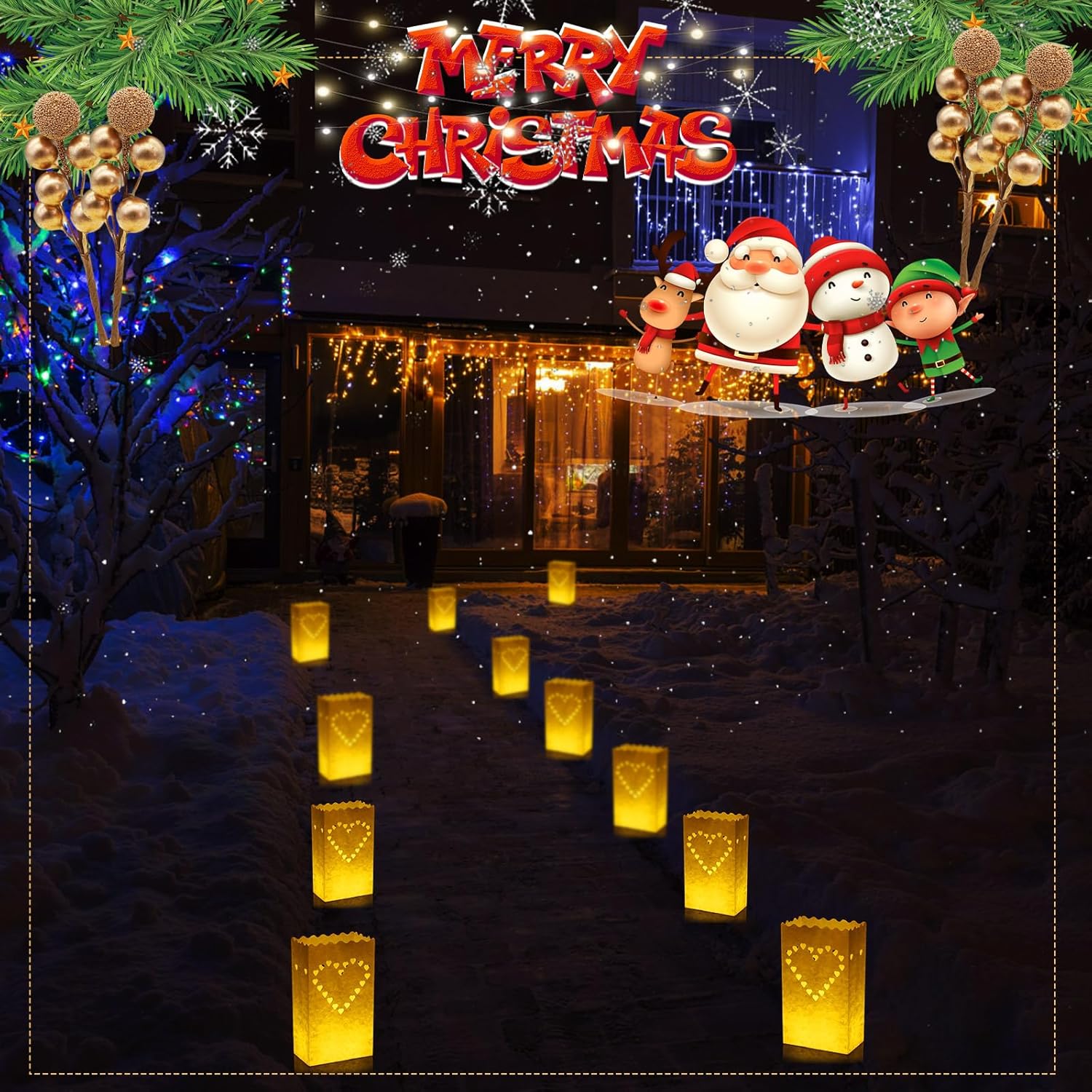 Sabary 50 Sets Luminary Bags with Flameless Tea Lights Outdoor Luminaries LED Lantern Candle Bags for Wedding Birthday Ramadan Christmas Party Decorations Romantic Decor(Heart)