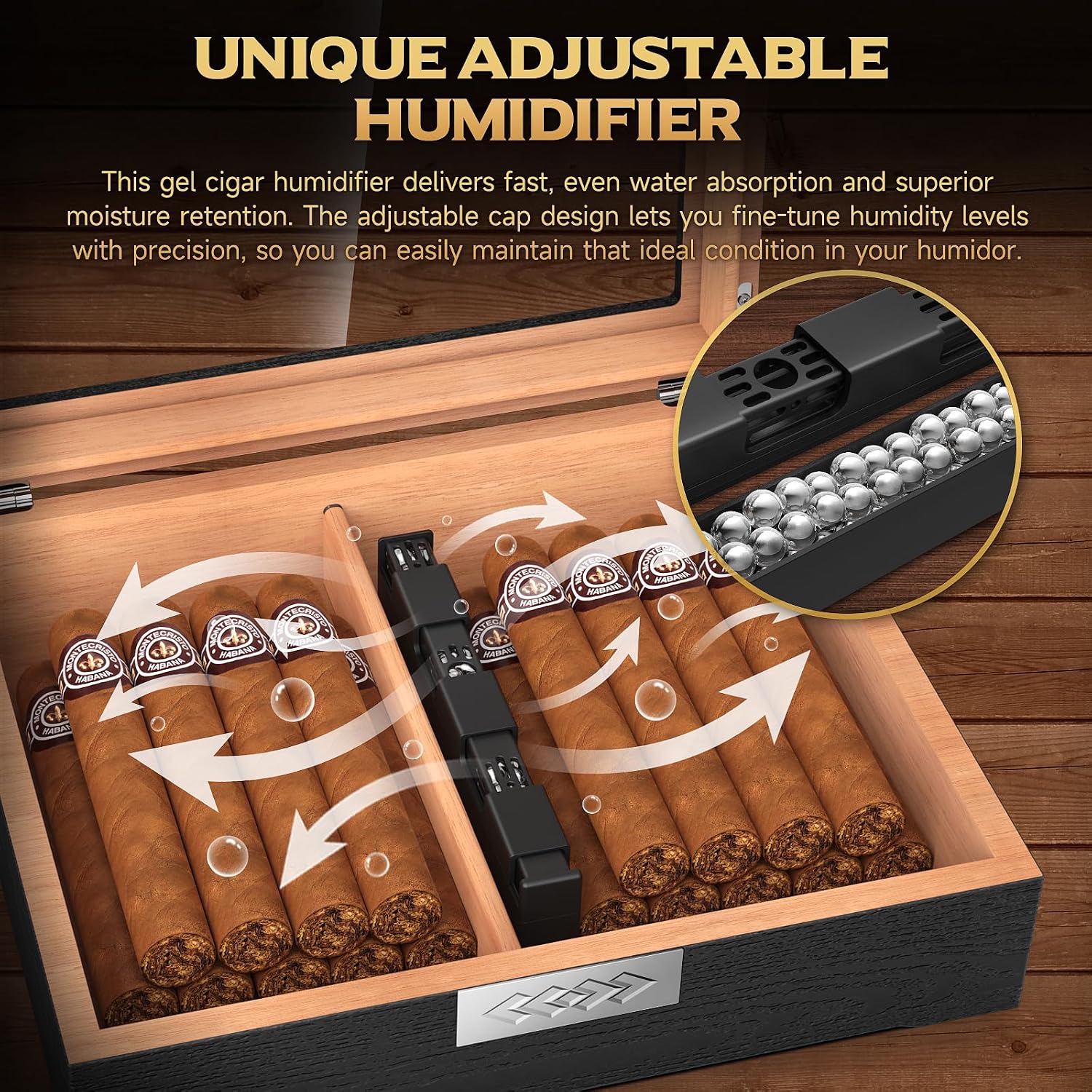 TISFA Cigar Humidor Box Cigar Accessories Set, Includes V Cutter, Straight Cutter, Hole Punch, Digital Hygrometer, Adjustable Humidifier, Divider, Cedar Wood Desktop Humidor Airtight Cigar Case