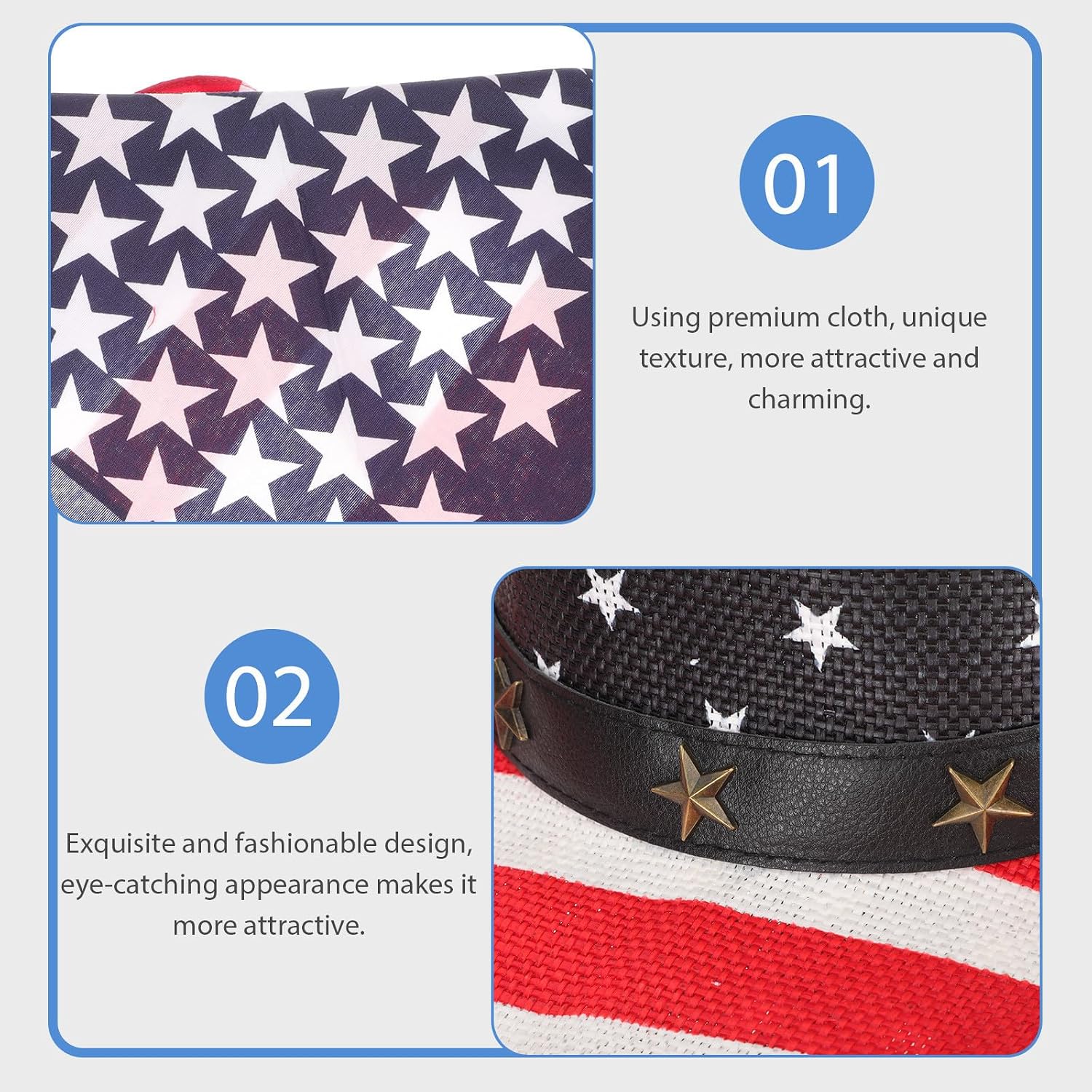 Western Cowboy Hat Glasses with Patriotic Scarf, Design 04 Multi