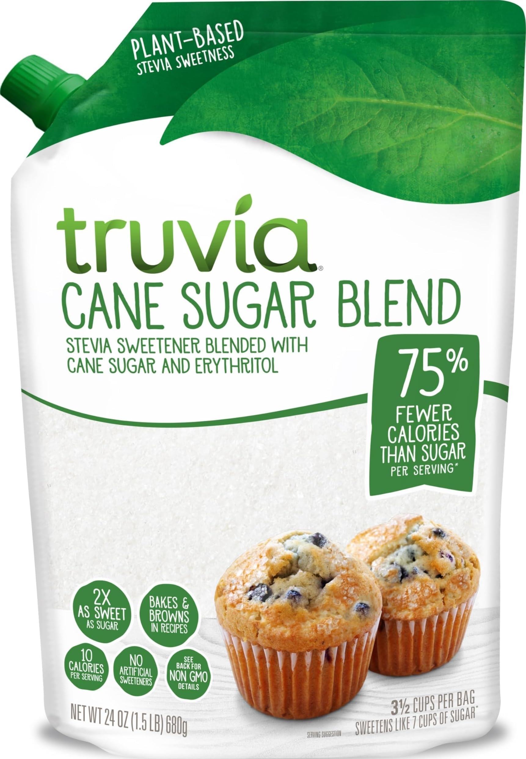 Truvia Cane Sugar Blend, Mix of Natural Stevia Sweetener and Cane Sugar, 24 oz Bag